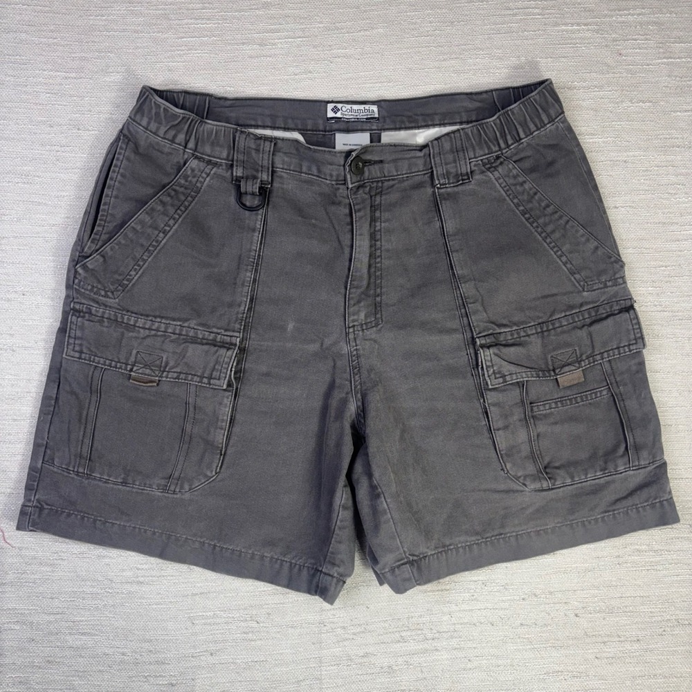 Columbia Mens M Gray Cotton Canvas Cargo Shorts AM4486 Elastic Waist t